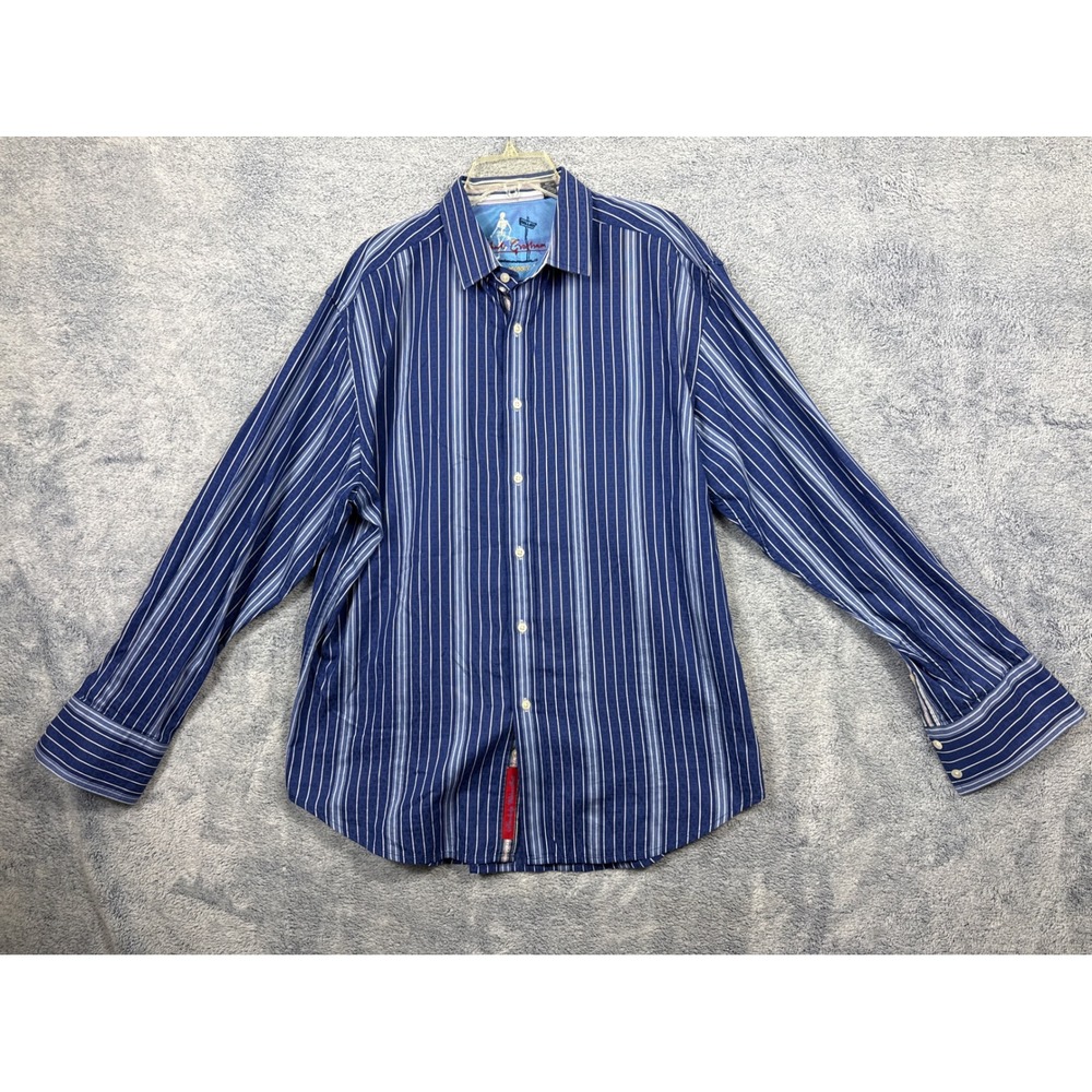Robert Graham Mens XL Blue Striped Old Money Skeleton Wall St Button Down Shirt